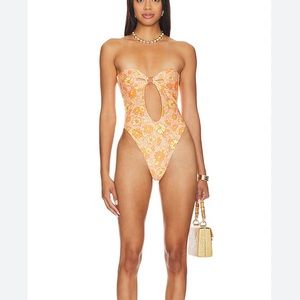 Camila Coelho Orange One piece floral swimsuit